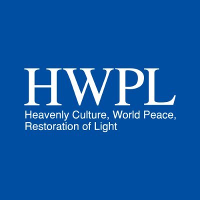 HWPL logo on blue background with the slogan 'Heavenly Culture, World Peace, Restoration of Light'.
